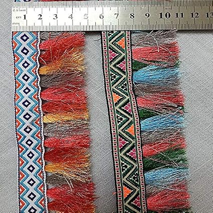 Sgerste Boho Stil Jacquard Band Farbigen Perlen Drop Fransen