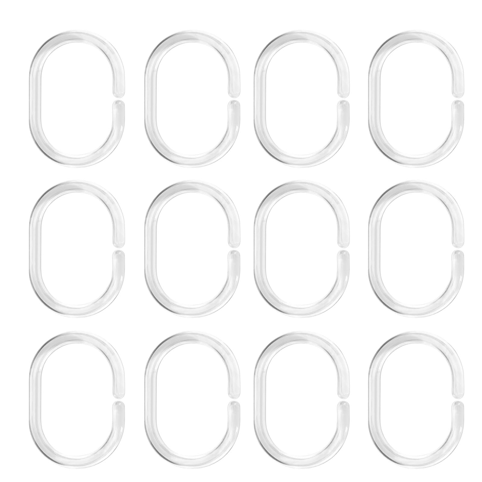 Photo 1 of Plastic Shower Curtain Hooks C Shape Shower Curtain Rings for Bathroom Shower Rod Window Curtains Hanger (Clear, 12pack)