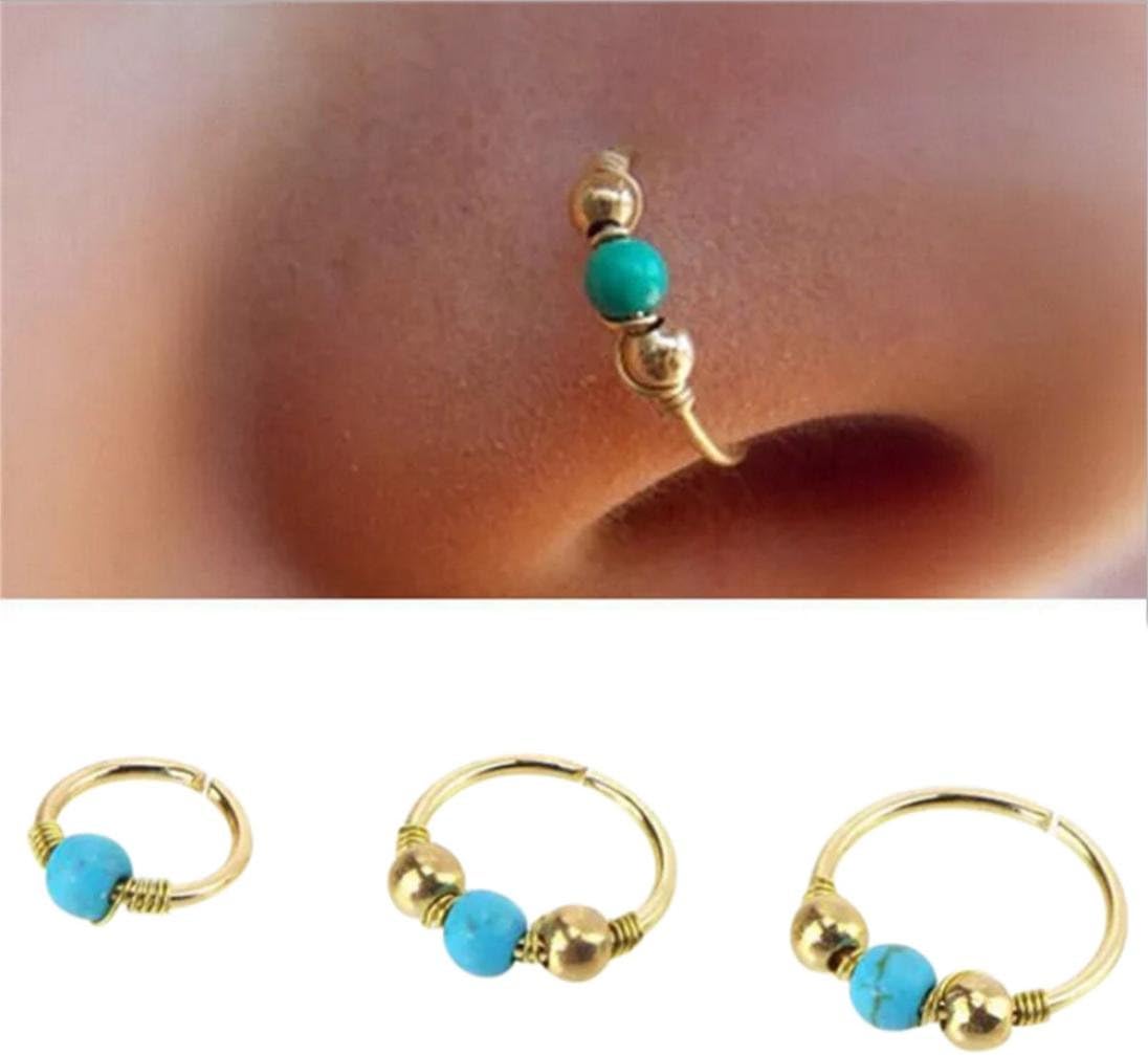 WensLTD 1 PC Stainless Steel Nose Ring Turquoise Nostril Hoop Nose Earring Piercing Jewelry