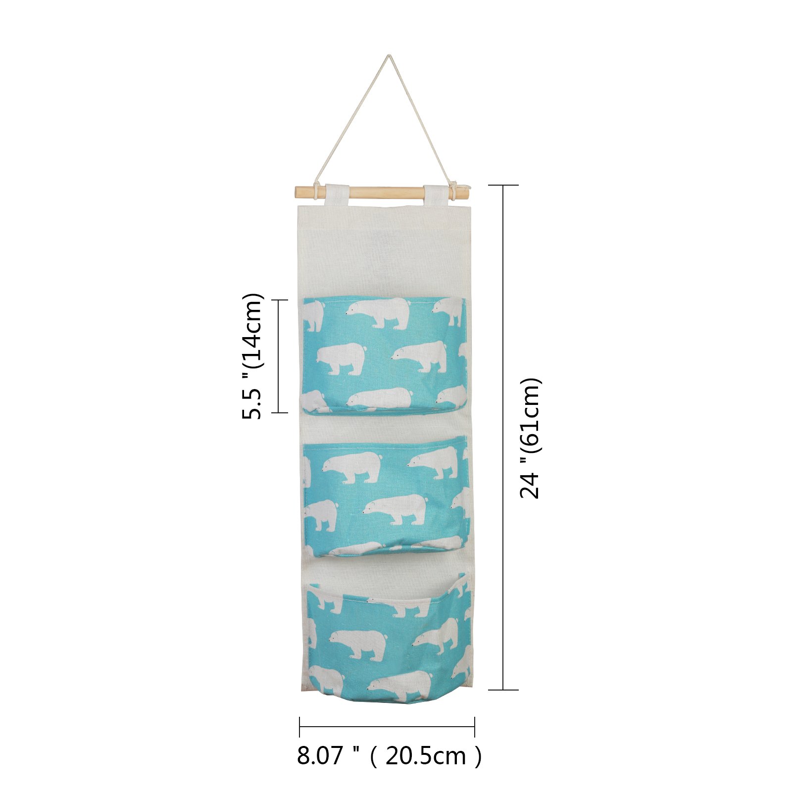 LANMOK 2 Pcs Hanging Storage Bags Case Cotton Closet Organizer Over The Door Wall Baskets with 3 Pockets 2 Pcs Self Adhesive Hooks for Kitchen Bedroom Bathroom Office