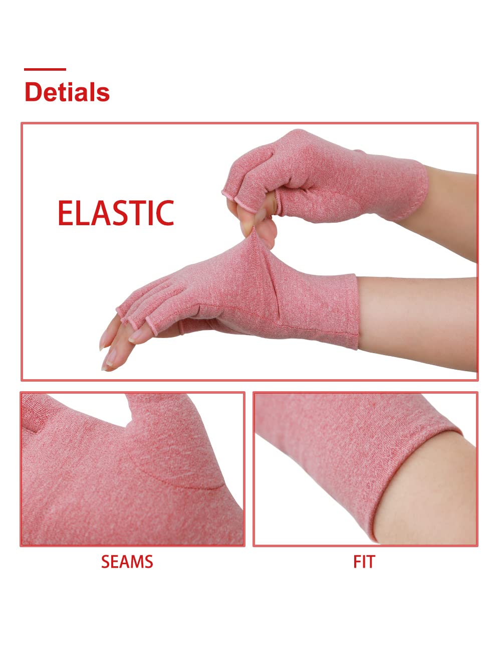 Donfri 2 Pairs Compression Arthritis Gloves, Fingerless Carpal Tunnel Pain Relief Gloves For Women Men, Hand Support Wrist Brace For Rheumatoid, Tendonitis, Swelling, Crocheting, Typing (M)