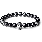 COAI Stone Beaded Bracelet Skull Bracelet for Men Women, Obsidian, Black Tourmaline, Onyx