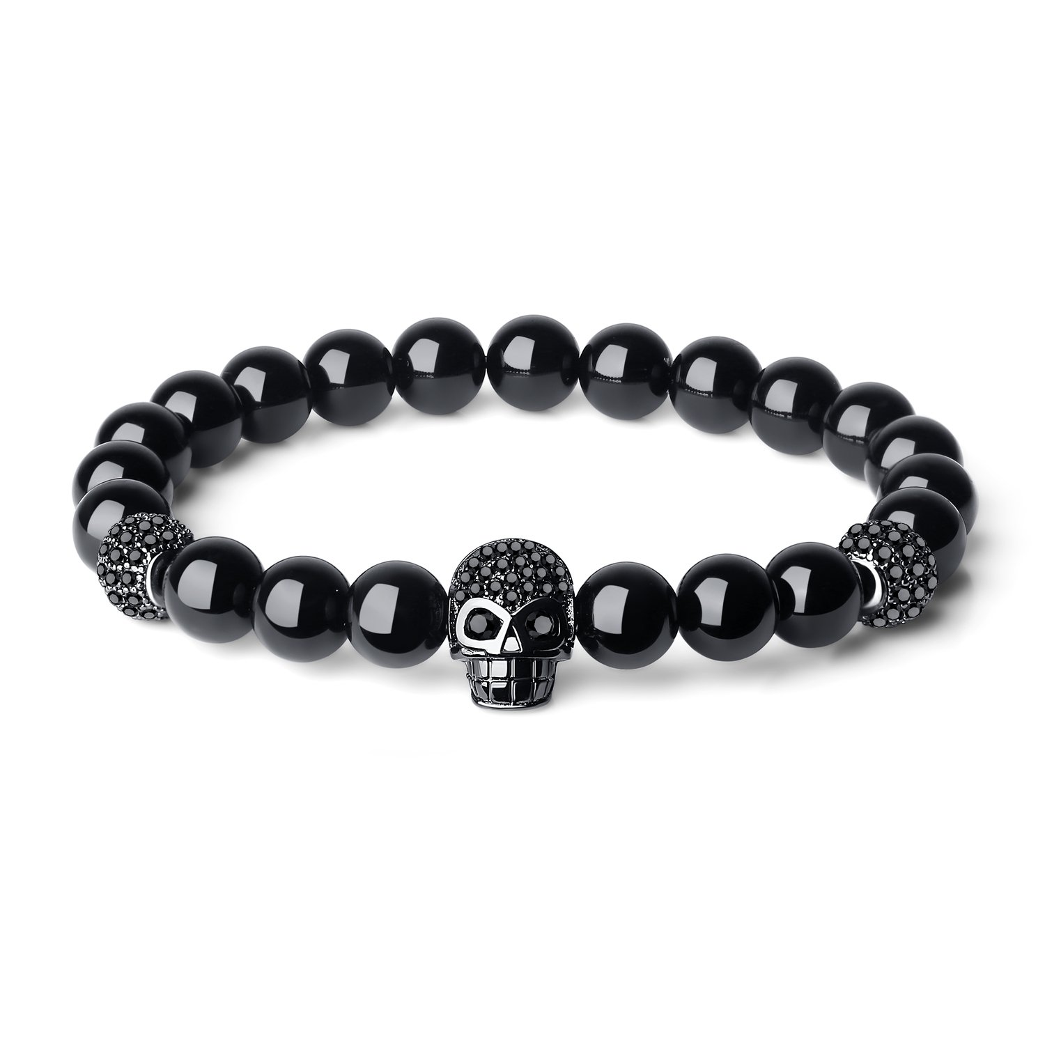 COAI Skull Bracelet Stone Beaded Bracelet for Men Women, Black Tourmaline — image 1
