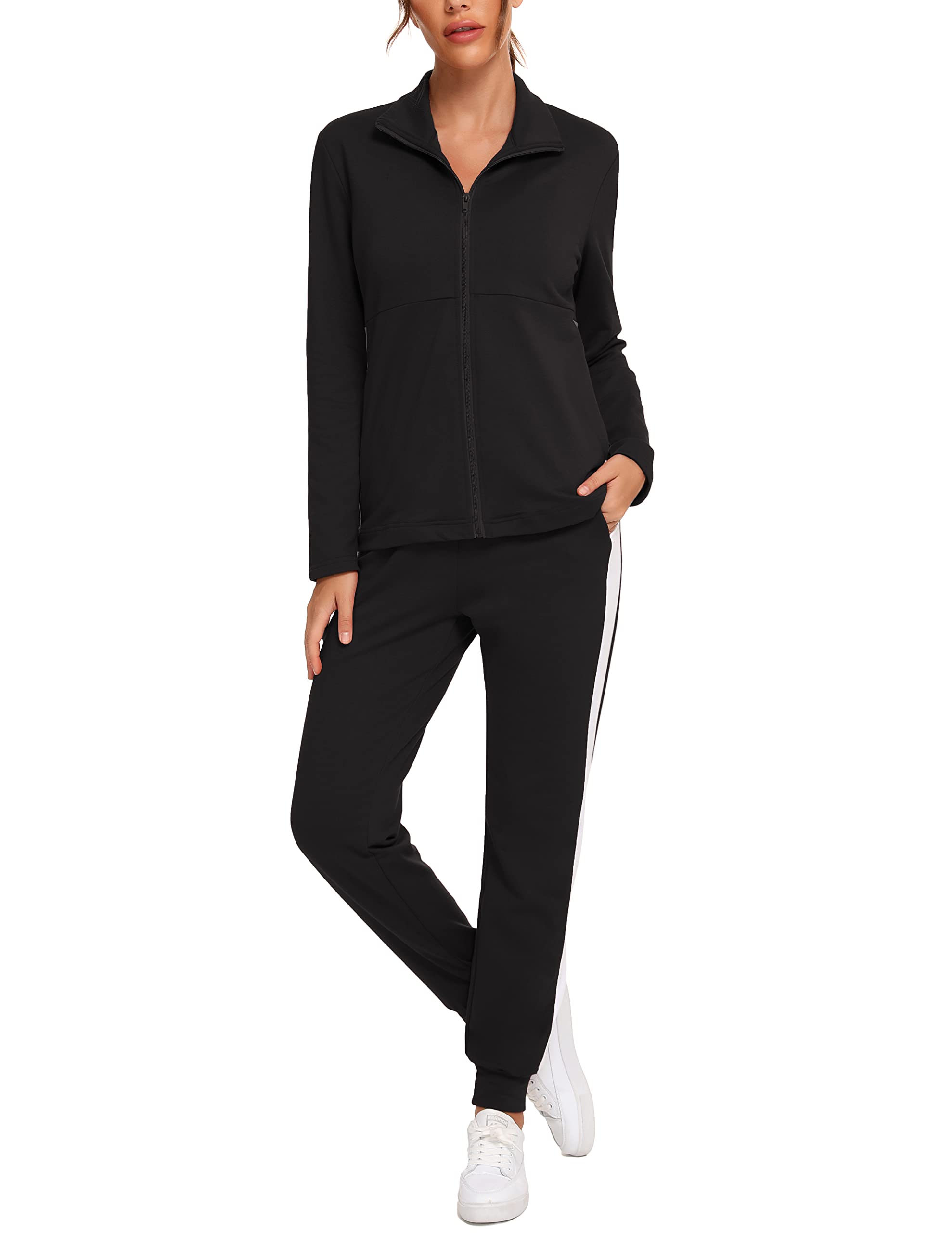 Photo 1 of ***STOCK PHOTO REFERENCE ONLY*** HALCYEEN Womens 2 Piece Tracksuits Set Casual Travel Comfy Zipper with Pockets Sweatshirt and Jogger Pants Black L