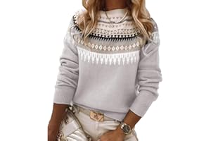 njcmjo Fair Isle Pattern Sweater Women's Crew Neck Knit Long Sleeve Pullover Winter Autumn Sweater Top