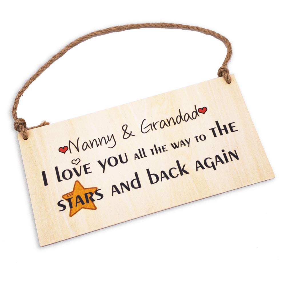 HONZEE Grandparents Gifts,Nanny & Grandad I Love You All The Way To The Stars & Back Again Wooden Hanging Plaque Grandad Nan Present Sign