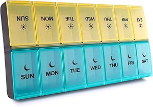 BUG HULL Extra Large Pill Organizer 2 Times a Day, XL Weekly Pill Box Twice a Day, 7 Day AM PM Pill Case, Oversized Daily Medicine Organizer for Vitamins, Fish Oils or Supplement