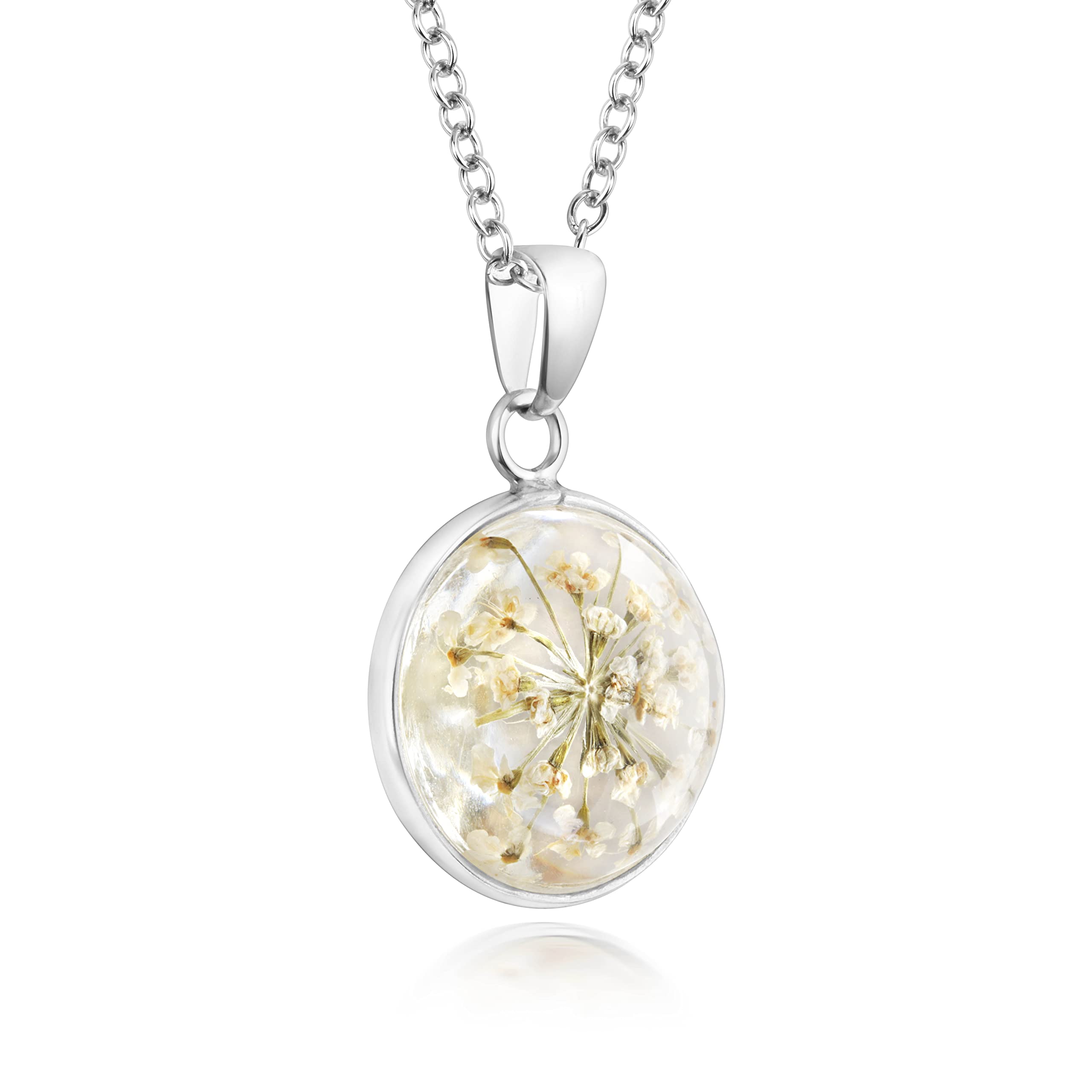 Natural Flower Jewellery Sterling Silver Round Domed Pendant Made With Real Dandelions