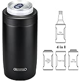 Morefeel 4-in-1 Skinny Can Cooler Double Wall Stainless Steel Insulated Can Holder, Works With 12 Oz Slim Can,Standard Cans,Beer Bottles & As Pint Cups(Black)