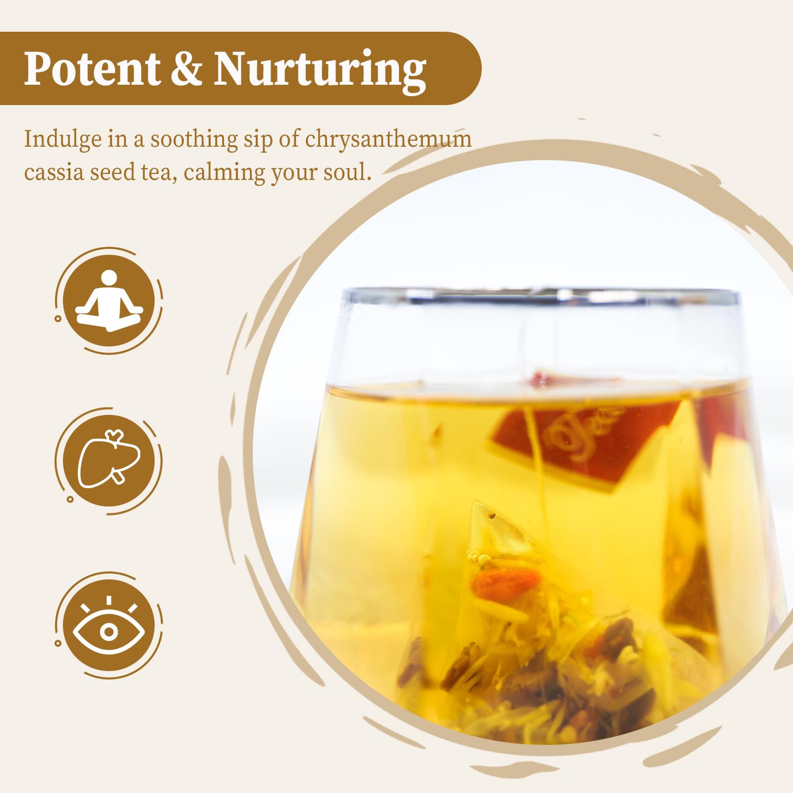 FullChea - Chrysanthemum Cassia Seed Tea, 30 Teabags, 5g/bag - Burdock Root, Goji Berries, Osmanthus, Honeysuckle Combination Herbal Tea