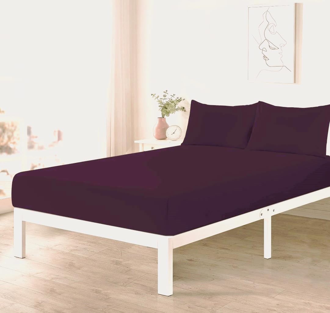 Dazzle Collection® Plum Extra Deep Small Double Fitted Sheets 4FT Bed, 16"/40CM Deep Poly Cotton Easy care Machine washable (Deep Fitted Sheet 4FT Small Double Bed)
