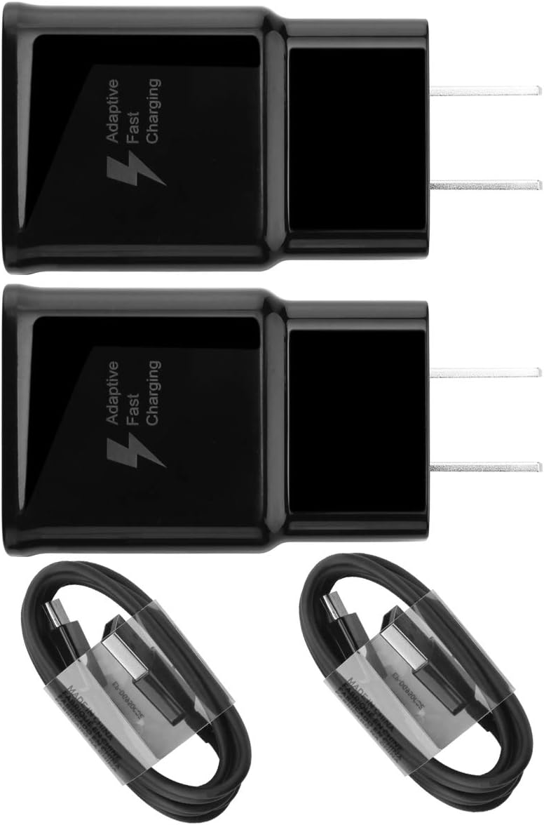 Adaptive Fast Charger kit,Wall Charger Adapter Compatible with Samsung Galaxy S8/S9/S10 Plus/note8/9, Include 2X Charging Adapter + 2X Type-C Cable (2 Packs) -Black