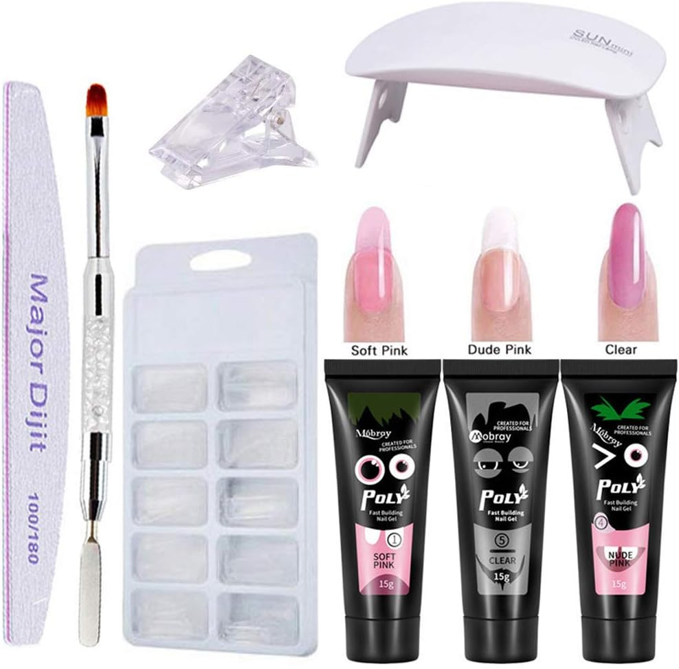 yunshuoa Poly Nail Extension Gel Kit 3 Nail Lamps False Nail Tips Kit Nail Extension Set LED Nail Dryer Nail polishing tools Curing Lamp Beginner Nail Tools
