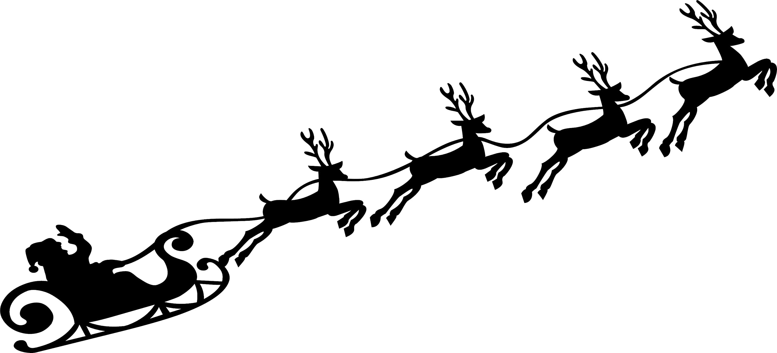 Santa Sleigh and Reindeer Christmas Vinyl Decal Sticker for Car/Window/Wall (Black Matt)