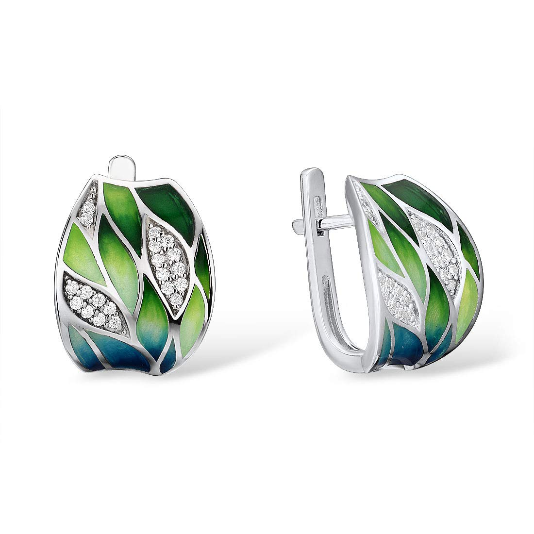 Santuzza Bamboo Leaves Earrings 925 Sterling Silver Cubic Zirconia Enamel Leaf Dangle Earrings for Women — image 1