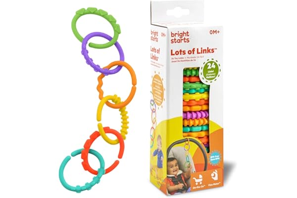 Bright Starts Lots of Links Rings Toys for Stroller or Carrier Seat, BPA-Free, Ages 0 Months Plus, Multicolor, 24 Count