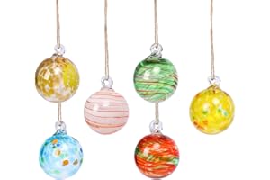 VCUTEKA Hanging Garden Gazing Ball, Hand-Blown Glass Witch Ball for Outdoor Garden Décor, 6pcs 3" Colorful Swirl