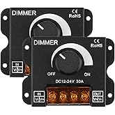 KEYGMA LED Strip Light Dimmer, DC 12-24V 30A PWM Knob Dimmer for Single Color LED Strip Lights, Wall Mounted, Black (2 Packs)