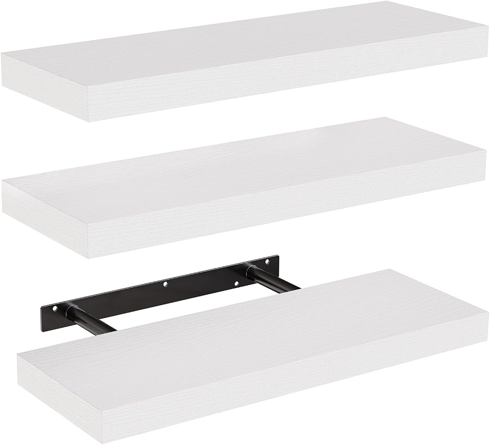 STOREMIC Floating Shelves 3 White Wall Shelves Screw Mounted 40x14x3cm