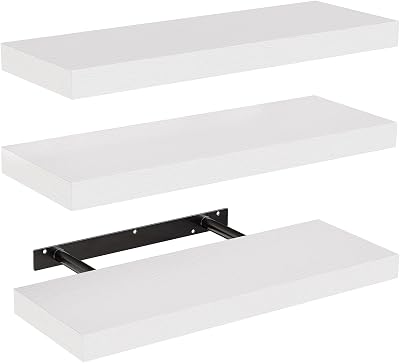 STOREMIC Floating Shelves 3 White Wall Shelves Screw Mounted 40x14x3cm