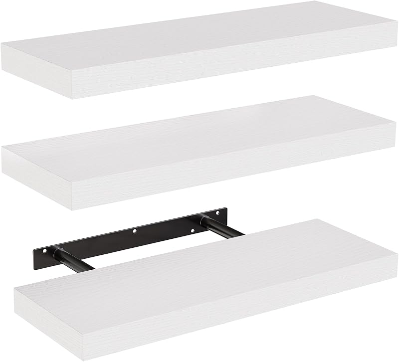 STOREMIC Floating Shelves 3 White Wall Shelves Screw Mounted 40x14x3cm
