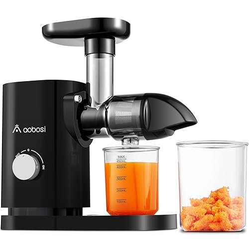 Slow Masticating Juicer, AAOBOSI Juicer Machines with Quiet Motor/Reverse Function/Easy to Clean Brush, Cold Press Juicers - Fruit and Vegetable for Delicate Crushing without Filtering, Black