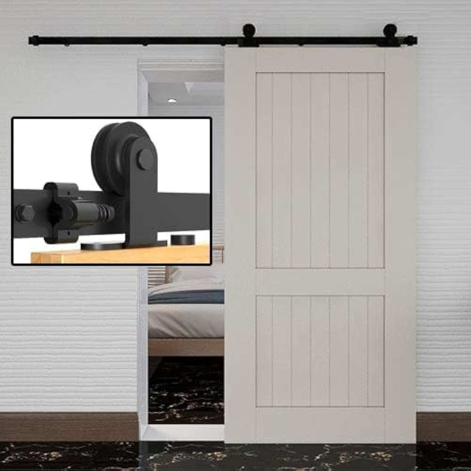 TSMST 183CM/6FT Sliding Door Track Kit Sliding Barn Wood Doors Rail T Mount Hangers Black for Single Door — image 1