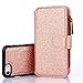 iPhone 6S Plus Case, CaseUp 12 Card Slot Series - [Zipper Cash Storage] Premium Flip PU Leather Wallet Case Cover With Detachable Magnetic Hard Case For iPhone 6S/6 Plus (5.5 Inch) - Glitter Rose Gold