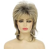 Dai Cloud Blonde Mullet Wig for Women Shaggy Shoulder Length Layered Wig 70s 80s Wigs Halloween Cosplay Daily Hair Wigs (Black Mix Blonde)