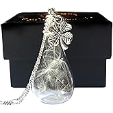 MadamLili Dandelion Necklace | Four Leaf Clover Pendant with Real Dandelion Seeds | 925 Sterling Silver Jewelry | Handmade Necklace for Women | Unique Birthday Gift for Her & Mom