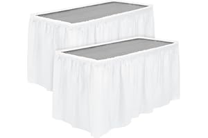 TURSTIN 2 Pieces White Plastic Table Skirts 14 x 29 Feet for Rectangle Tables Fitted Tablecloth Disposable Table Cover for Birthday Party, Events, Banquette Baby Shower