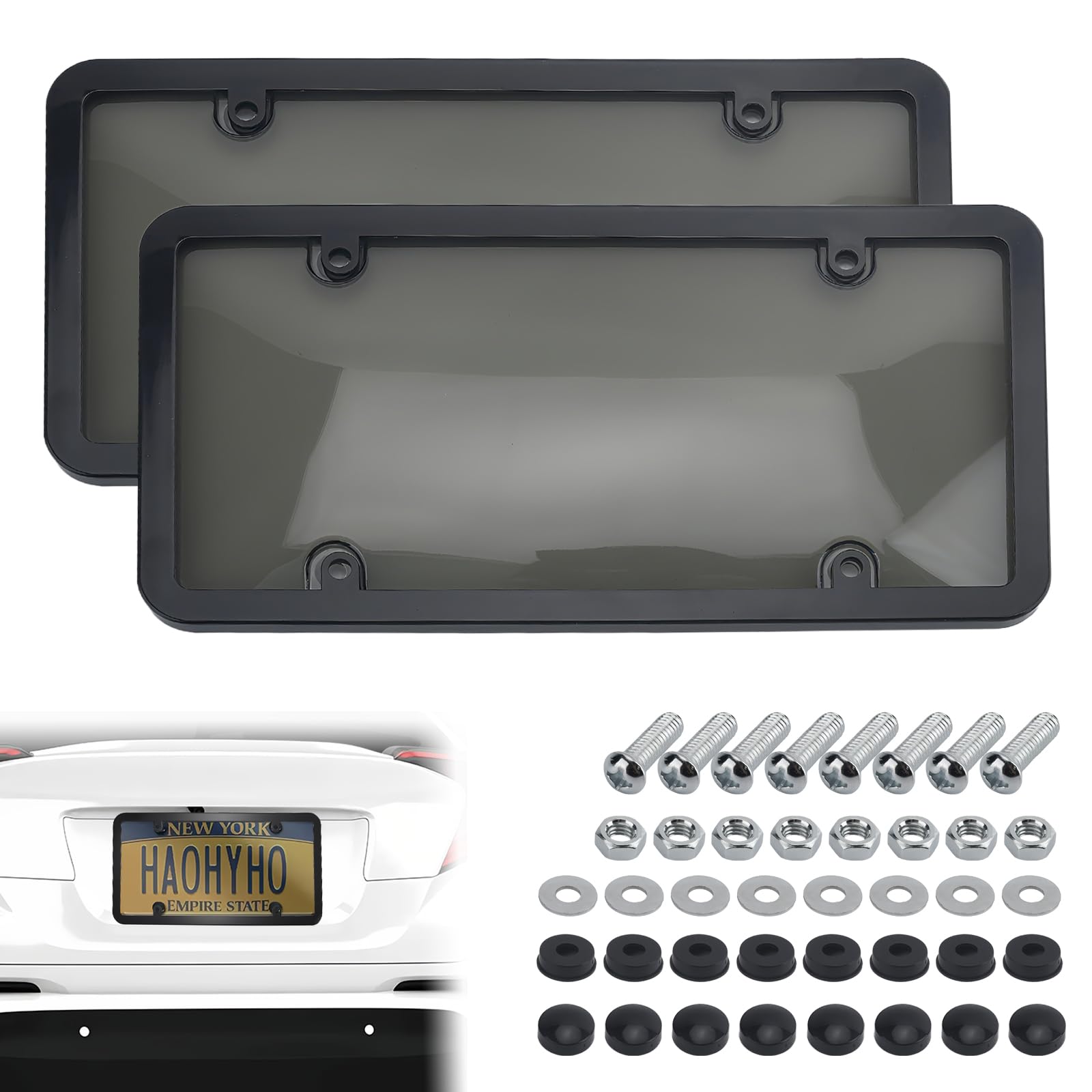 Photo 1 of 2PCS Clear License Plate Covers and Frames, Personalized License Plate Frame with Screws Screw Caps Washers, Rust-Proof Auto LicensePlate Holder, Universal License Protector for Standard US Plates