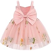 ODASDO Toddler Baby Kids Girls Spaghetti Strap Bowknot Floral Embroidery Tulle Tutu Princess Dresses for Wedding Party