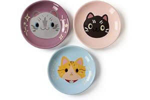 Pawdoer Ceramic Shallow Cat Dish 6 inch, Whisker Fatigue Free Cat Food Bowls, Wide and Small Pet Plate for Kitten and Kitty, Cat Design Gift for Cat Lovers