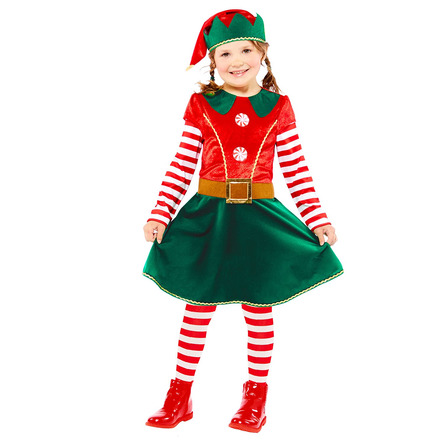 Amscan 9912314 - Christmas Elf Dress Kids Fancy Dress Costume - 6-8 Years