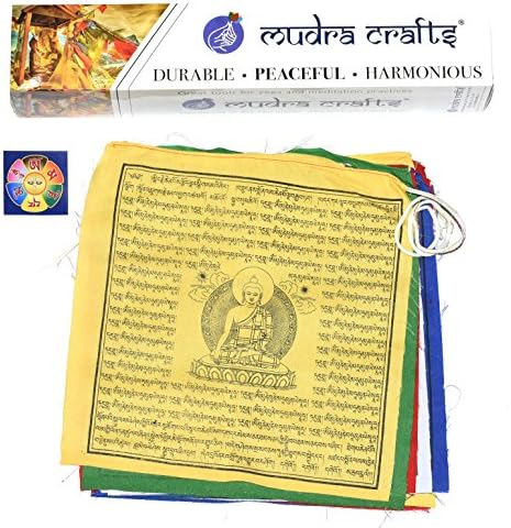 Mudra Crafts Tibetan Buddhist Indoor Outdoor Cotton Affirmation Windhorse Prayer Flags (10x10" Shakyamuni)
