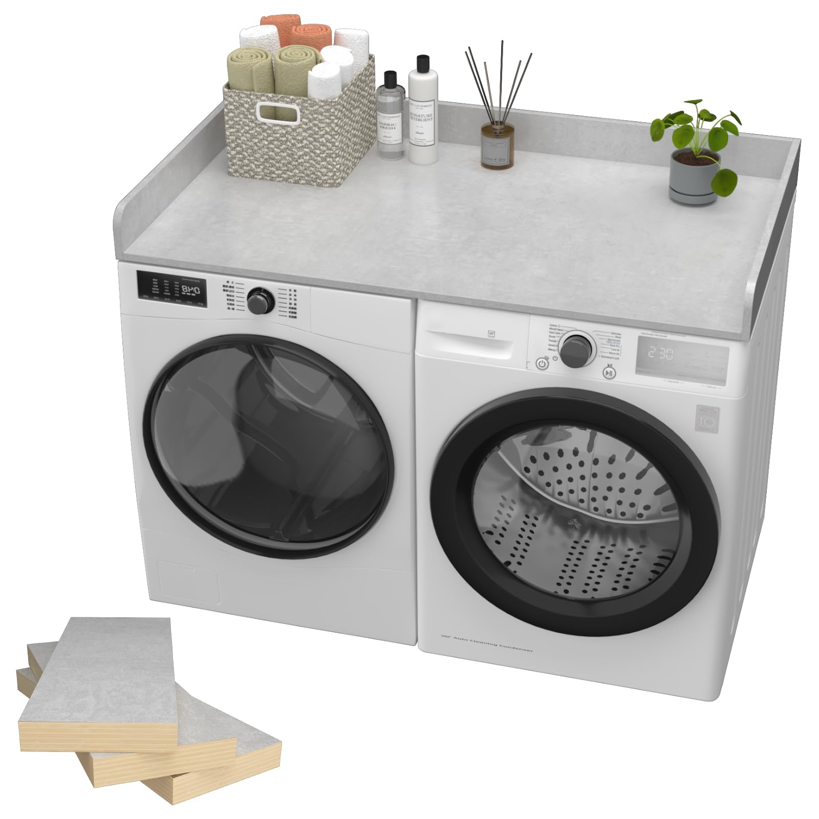 Photo 1 of Washer Dryer Countertop, Laundry Countertop Solid Wood with Edge Rails, 54 * 27.5 inches, for Laundry Room Storage and Organization, Premium White Marble Finish