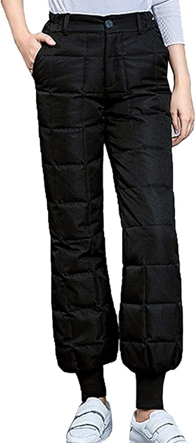 PAODIKUAI Women Warm High Waisted Utility Down Ski Pants Insulated Quilted Pants at Amazon Women 