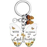 Yellow Keychain Butterfly Keychains for Women Jesus Keychain Inspirational Bible Verse Keychains Yellow Gifts for Women Religious Faith Based Gifts for Her With God All Things Are Possible Sunflower