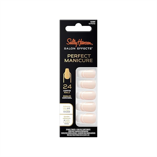 SALLY HANSEN SALON EFFECTS® PERFECT MANICURE, ON POINTE, PRESS ON NAILS, COFFIN SHAPED, NON-DAMAGING ADHESIVE TABS, FILE, AND ALCOHOL PAD INCLUDED