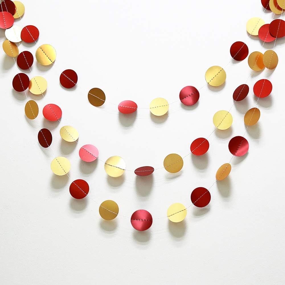 Cheerland Glossy Gold Red Circle Dots Garland Kit Polka Dot Streamer Party Decoration Hanging Decor Wedding Backdrop Birthday Banner Engagement Bridal Baby Shower Valentine Girls Bedroom Decoration - Image 4