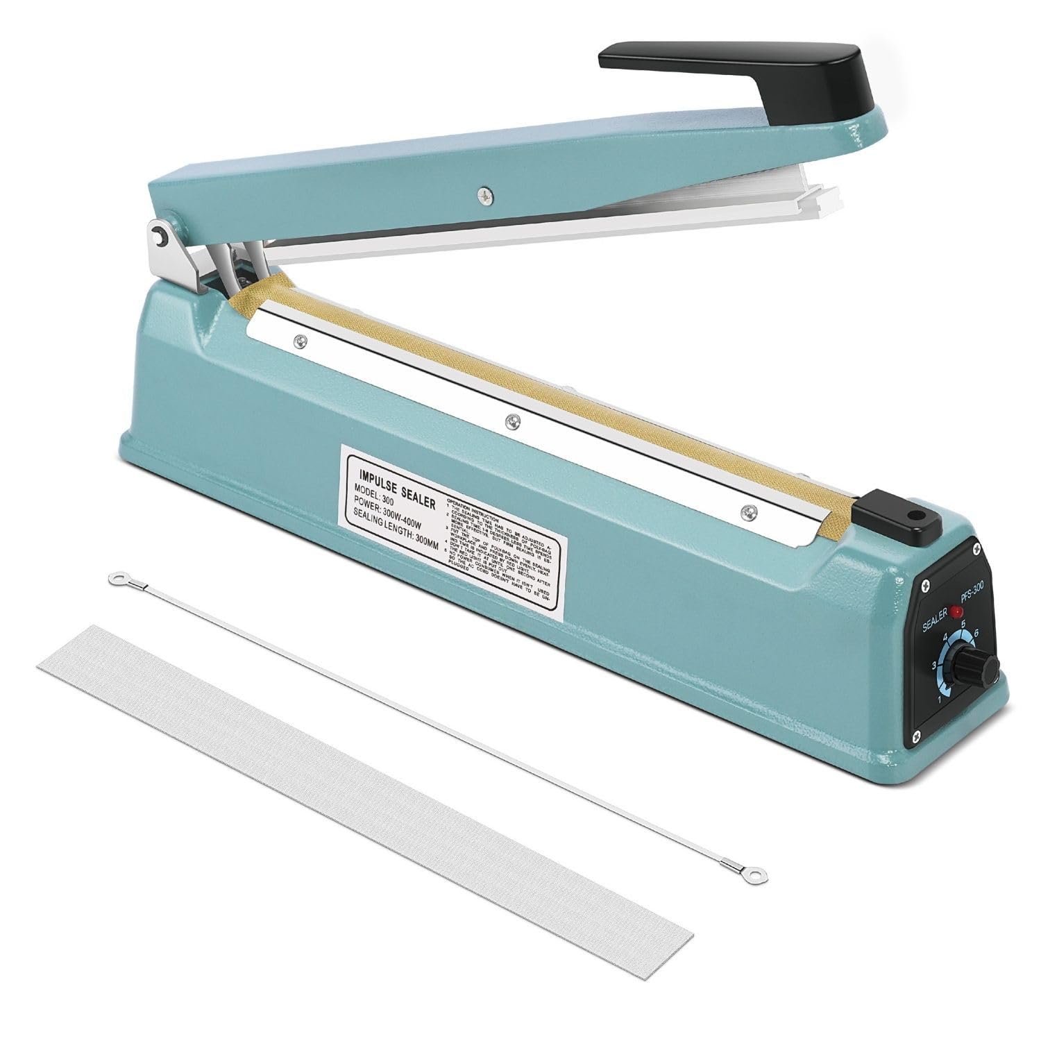 Flexzion 300mm (12") Impulse Sealer 350W (UK Plug) Hand Operated Manual Plastic Poly Bag Heat Sealing Machine Closer Kit w/Adjustable Timer, Portable with Replacement Element Grip and Teflon Tape