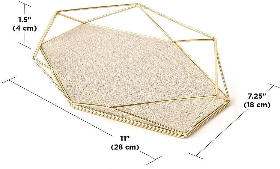 Umbra 299481-221 Prisma Tray, Geometric Plated Jewelry Storage, 11" Length x 7.25" Height x 1.5” Width, Matte Brass: Home & Kitchen