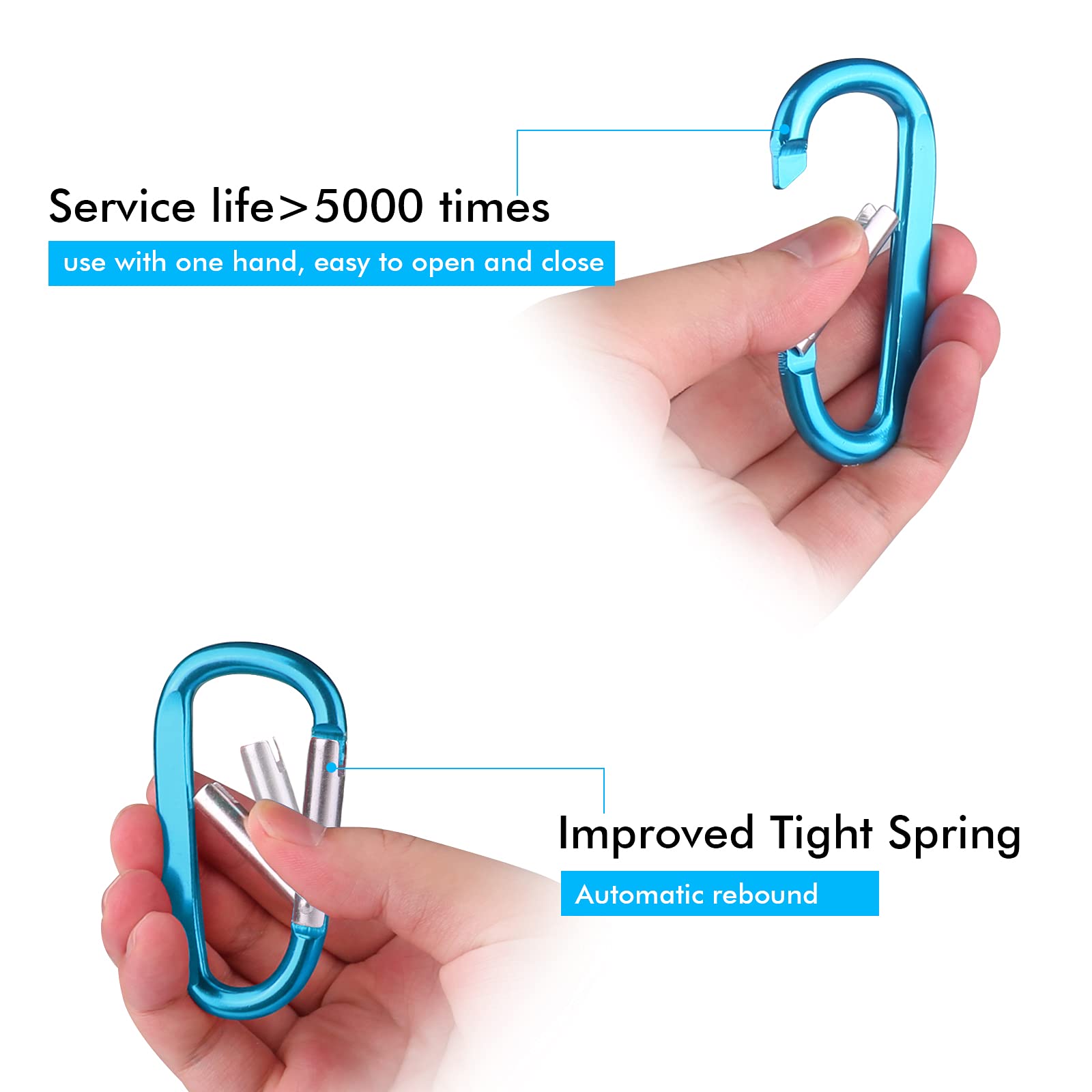 6PCS Black Carabiner Caribeaner Clip,3