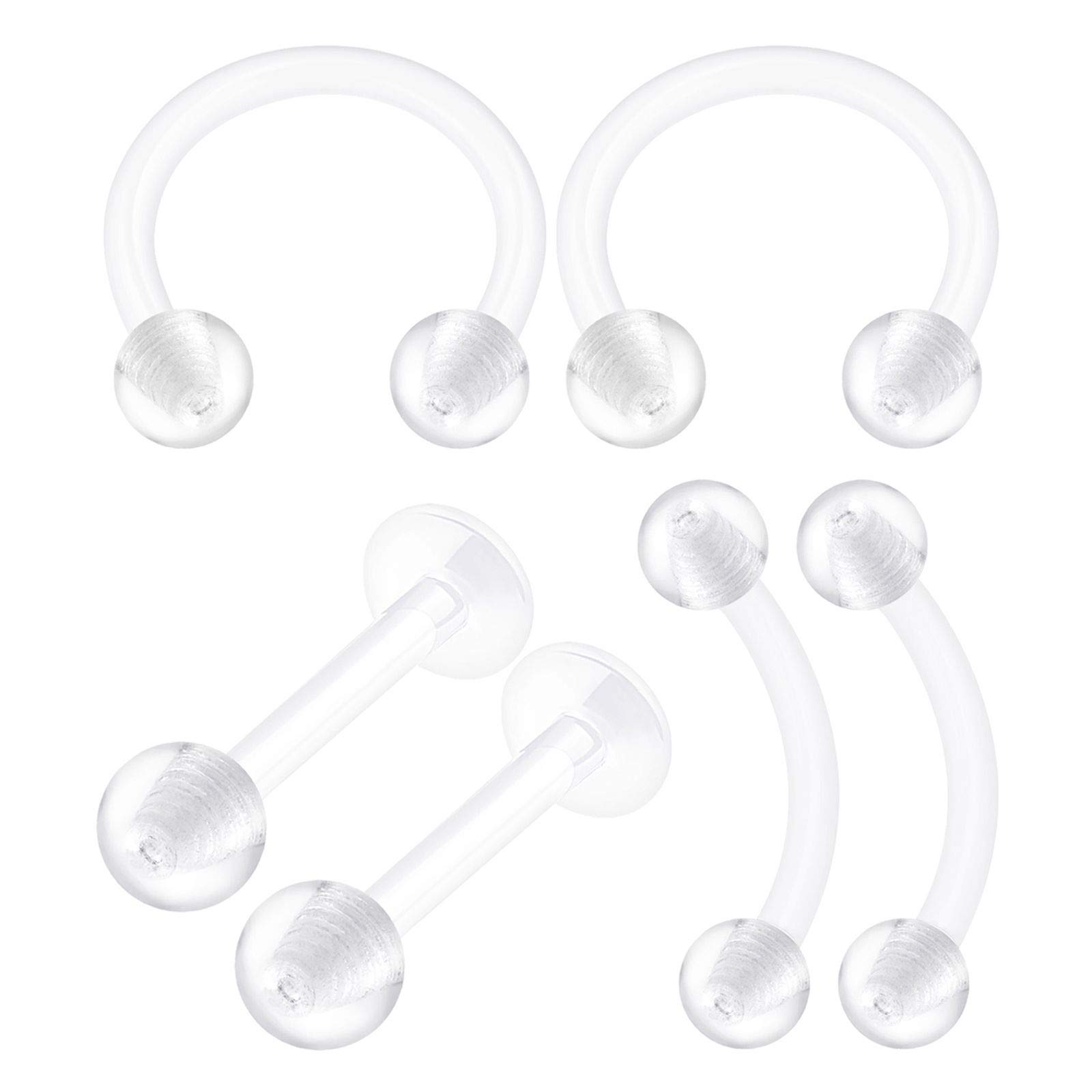 KJM FASHION 6PCS Bioplastic Clear Curved Piercing Retainer 16 Gauge 5/16 8mm Ball Helix Septum Earrings Cartilage Jewellery 2499