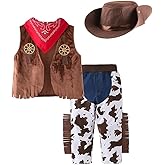 Opgroeie Kids Cowboy Costume Outfit with Hat Vest Bandana Pants Western Role Play Set for Halloween Dress Up Party Carnival