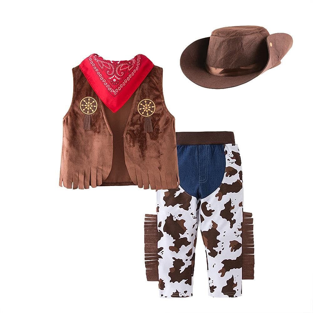 Lito Angels Cowboy Costume Outfit Fancy Dress Up Set with Waistcoat, Bandana and Hat for World Book Day Baby Boys Age 3-6 Months, Brown (Tag Number 60)