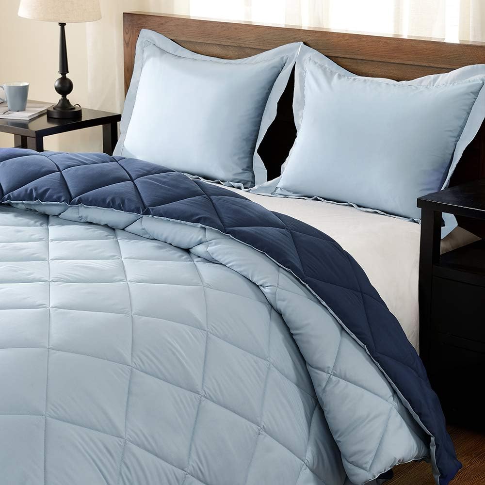 downluxe Lightweight Solid Comforter Set (Queen) with 2 Pillow Shams - 3-Piece Set - Blue and Sapphire - Down Alternative Reversible Comforter: Home & Kitchen