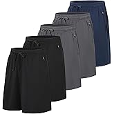 Cimic 5 Pack Mens Athletic Shorts Quick Dry Gym Running Workout Basketball Shorts for Men with Zippered Pockets
