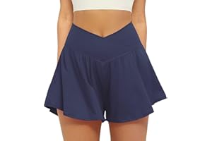 Womens Crossover Athletic Shorts 2 in 1 Flowy Running Shorts with Pockets Cute Butterfly Workout Tennis Skorts